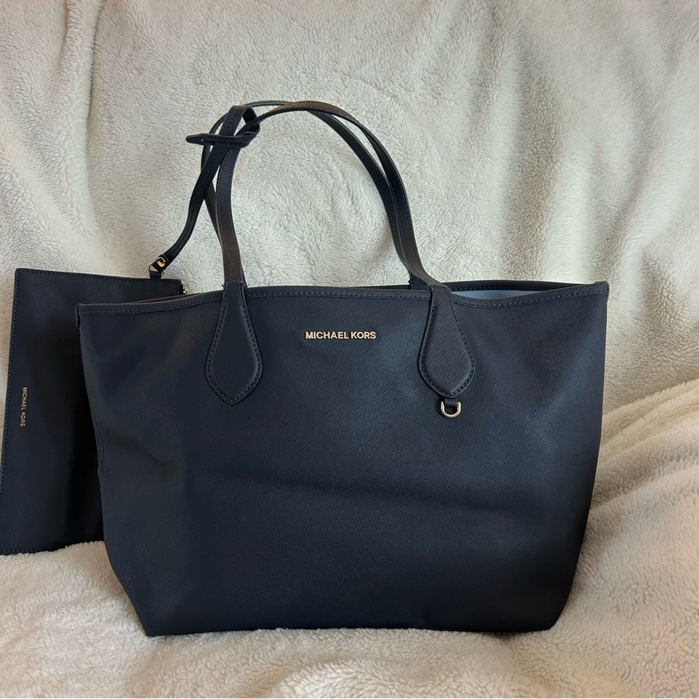 NEW Michael Kors Blue Structured Tote with Gold Logo